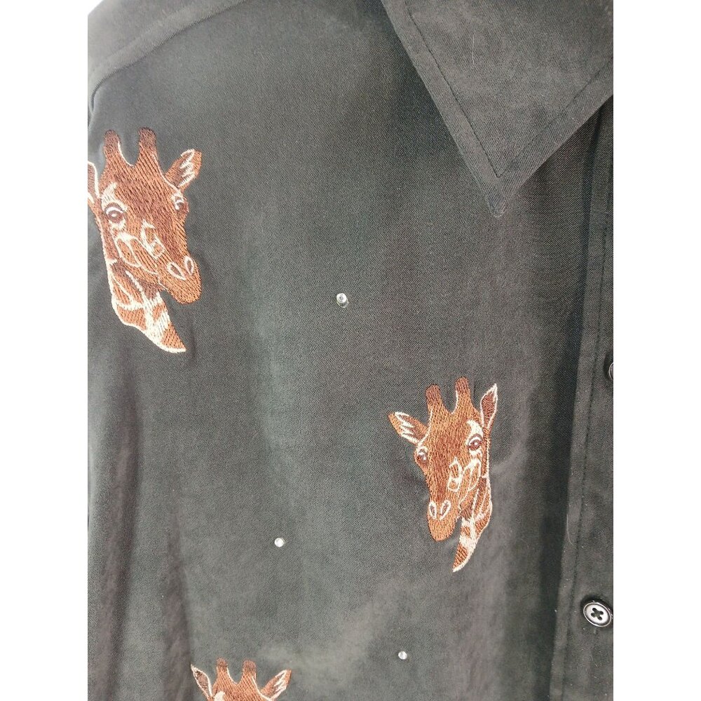 Vintage 90s Quacker Factory Giraffe Embroidered Button Up Shirt Size 2X Shacket - Picture 4 of 11